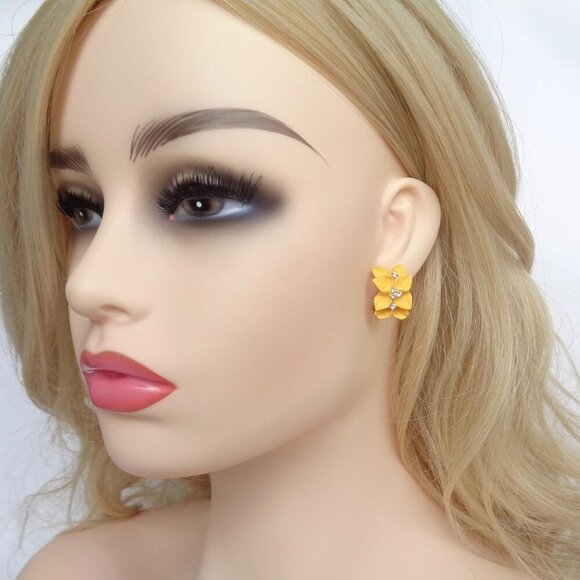 Colorful Enamel and Crystal Flower Earrings - Perfect Gift in Gold Plated Style - Picture 5 of 6